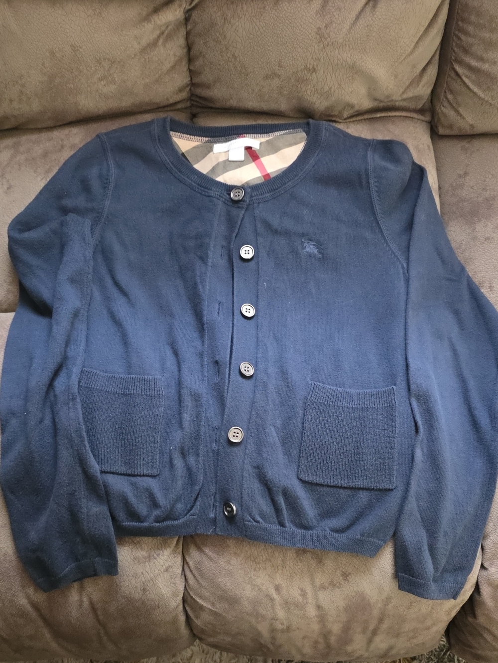 Burberry Navy Cardigan with Signature Check Lining